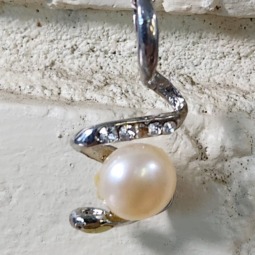New Womens Pearl  & Cz Simulated Necklace Set in 18kt Gold & 925 Silver